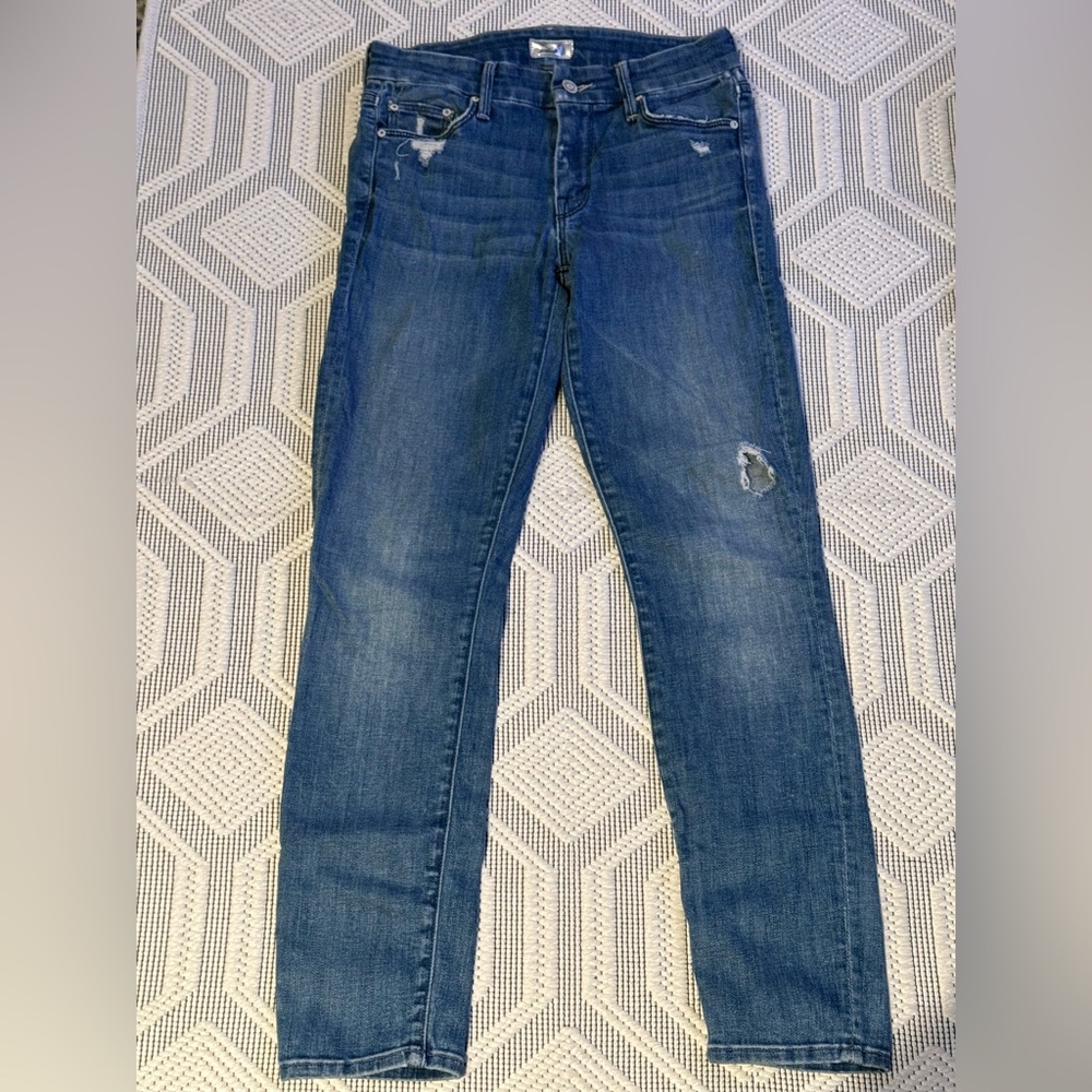 Mother The Looker Crop Graffiti Girl Denim Blue Jeans USA Made Women’s 26